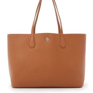 New Tory Burch Perry Tote Leather in “Bark” tan